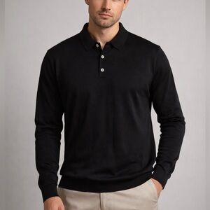 Neiman Marcus 100% Silk Long Sleeve Collared Shirt Men’s L Black Knit  Luxury